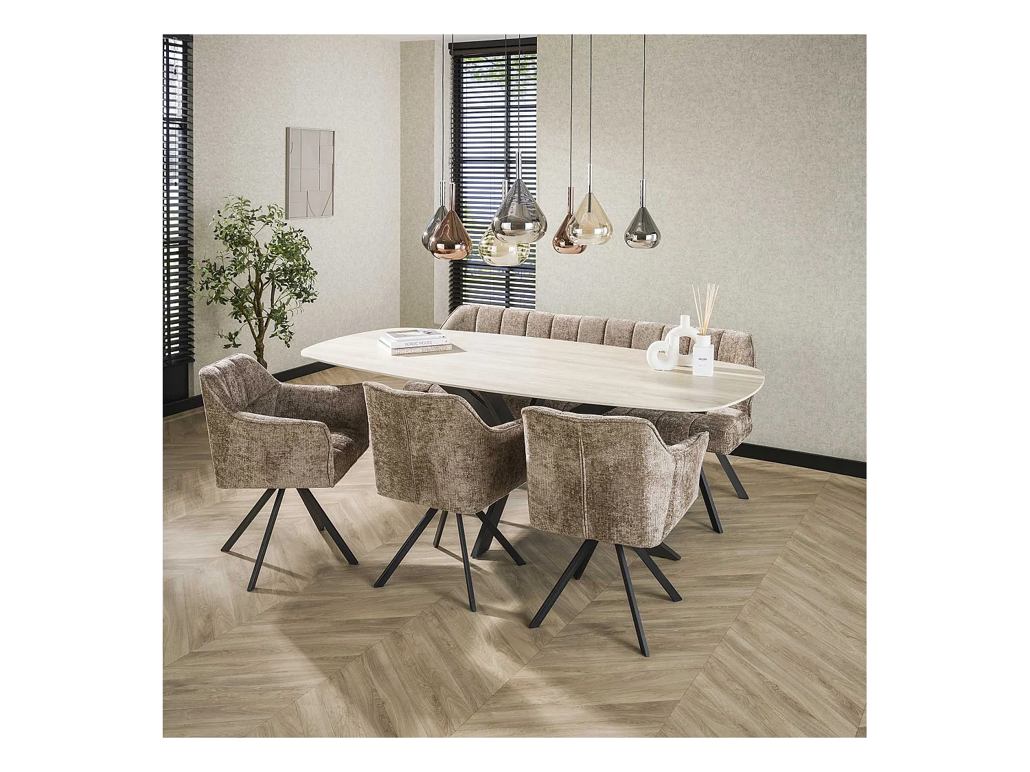 Table à manger 215 Danoise Ovale Romano - Travertin 3D Céramique