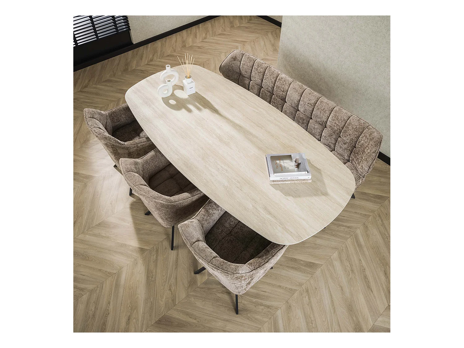 Table à manger 215 Danoise Ovale Romano - Travertin 3D Céramique