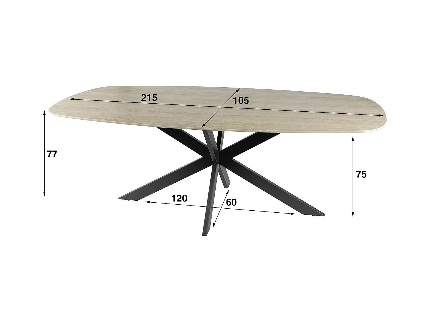 Esstisch 215 Danish Oval Romano - Travertin 3D Keramik