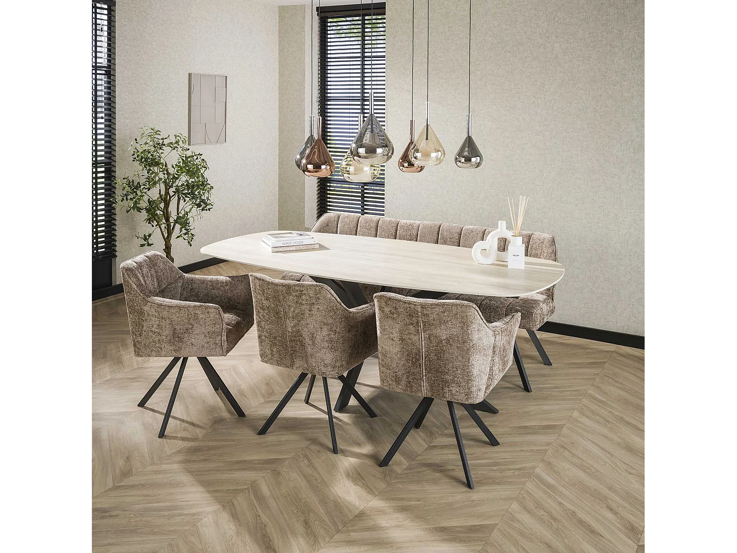 Table à manger 215 Danoise Ovale Romano - Travertin 3D Céramique