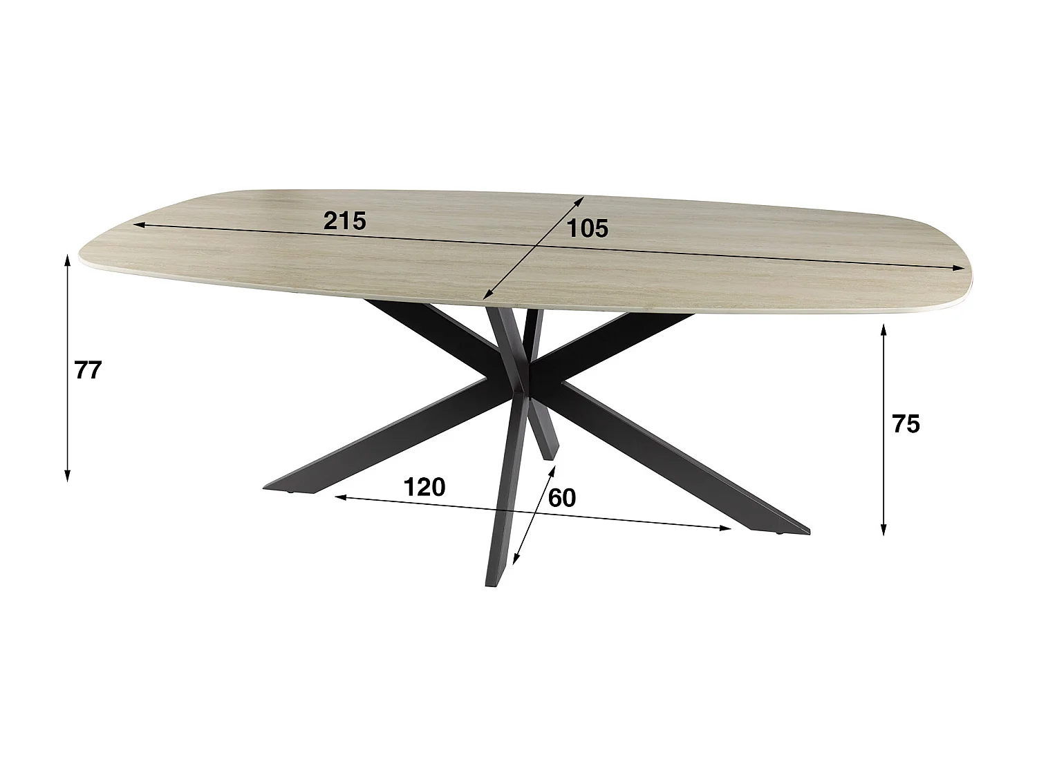 Table à manger 215 Danoise Ovale Romano - Travertin 3D Céramique