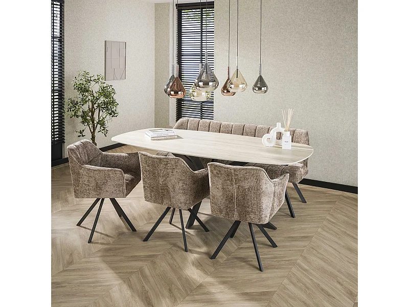 Eetkamertafel 215 Deens Ovaal Romano - Travertin 3D Keramiek