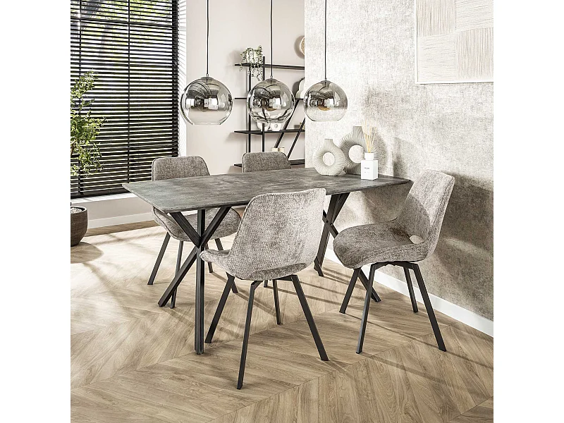 Table à manger plateau ovale - Table à manger aspect béton - Acier vintage - Gris - 160x90cm