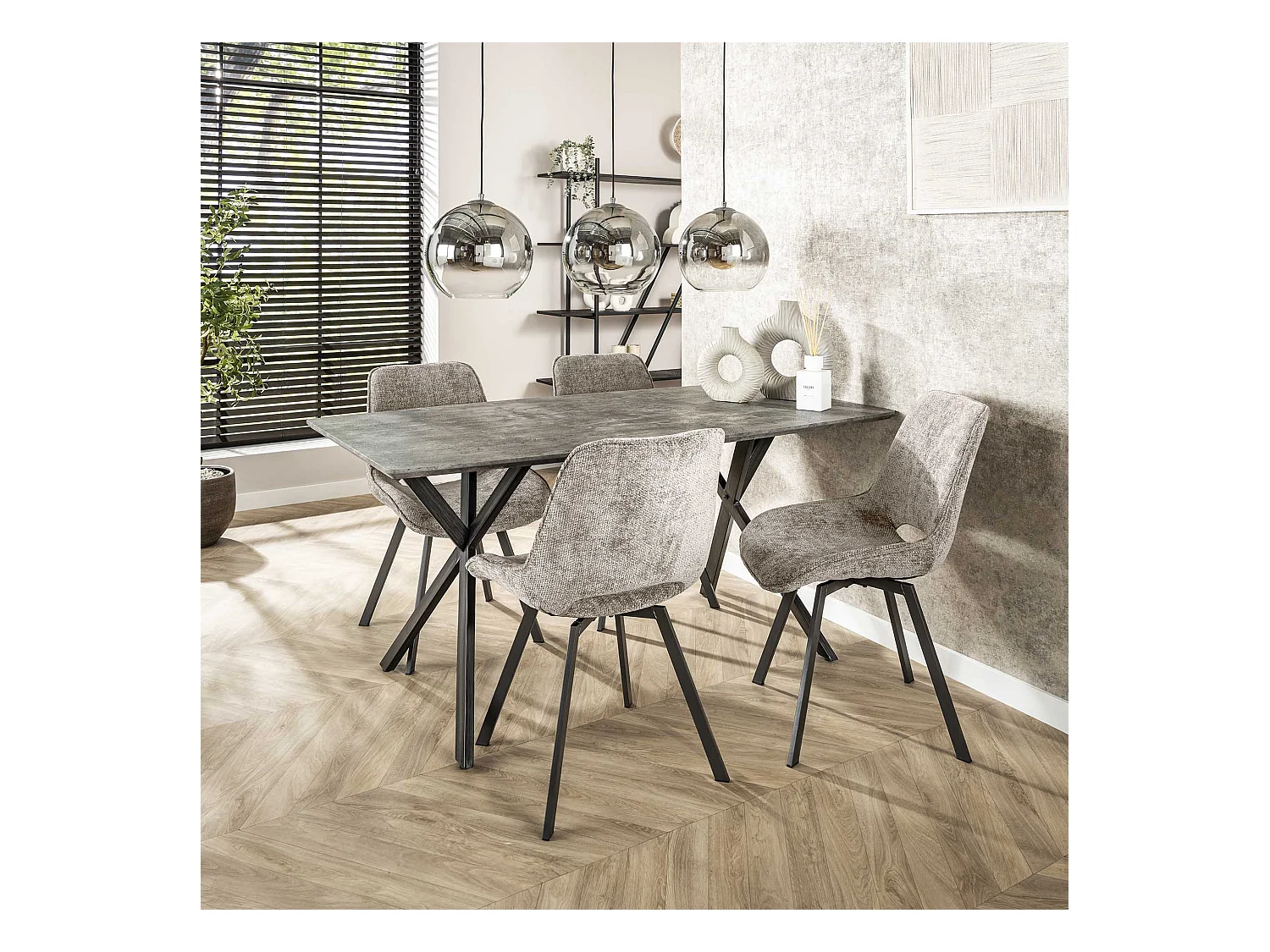 Table à manger plateau ovale - Table à manger aspect béton - Acier vintage - Gris - 160x90cm