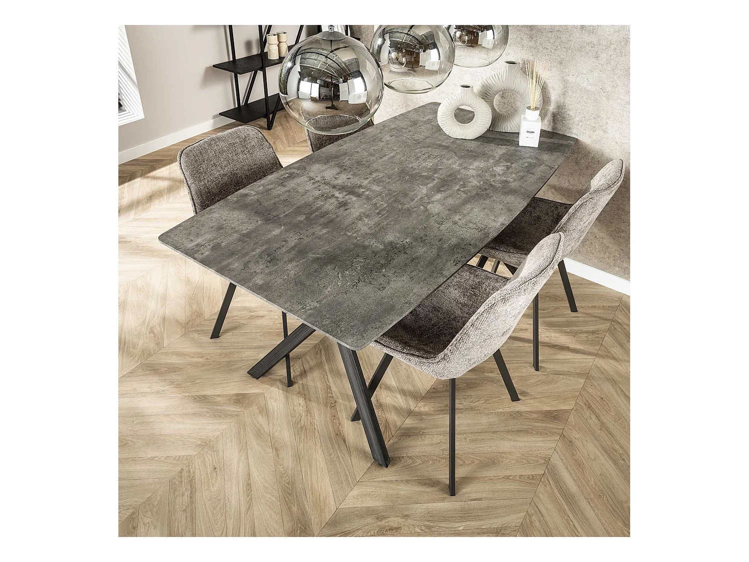 Table à manger plateau ovale - Table à manger aspect béton - Acier vintage - Gris - 160x90cm