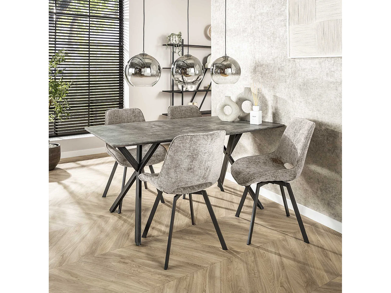 Eetkamertafel blad ovaal - Eettafel betonlook - Vintage staal - Grijs - 160x90cm