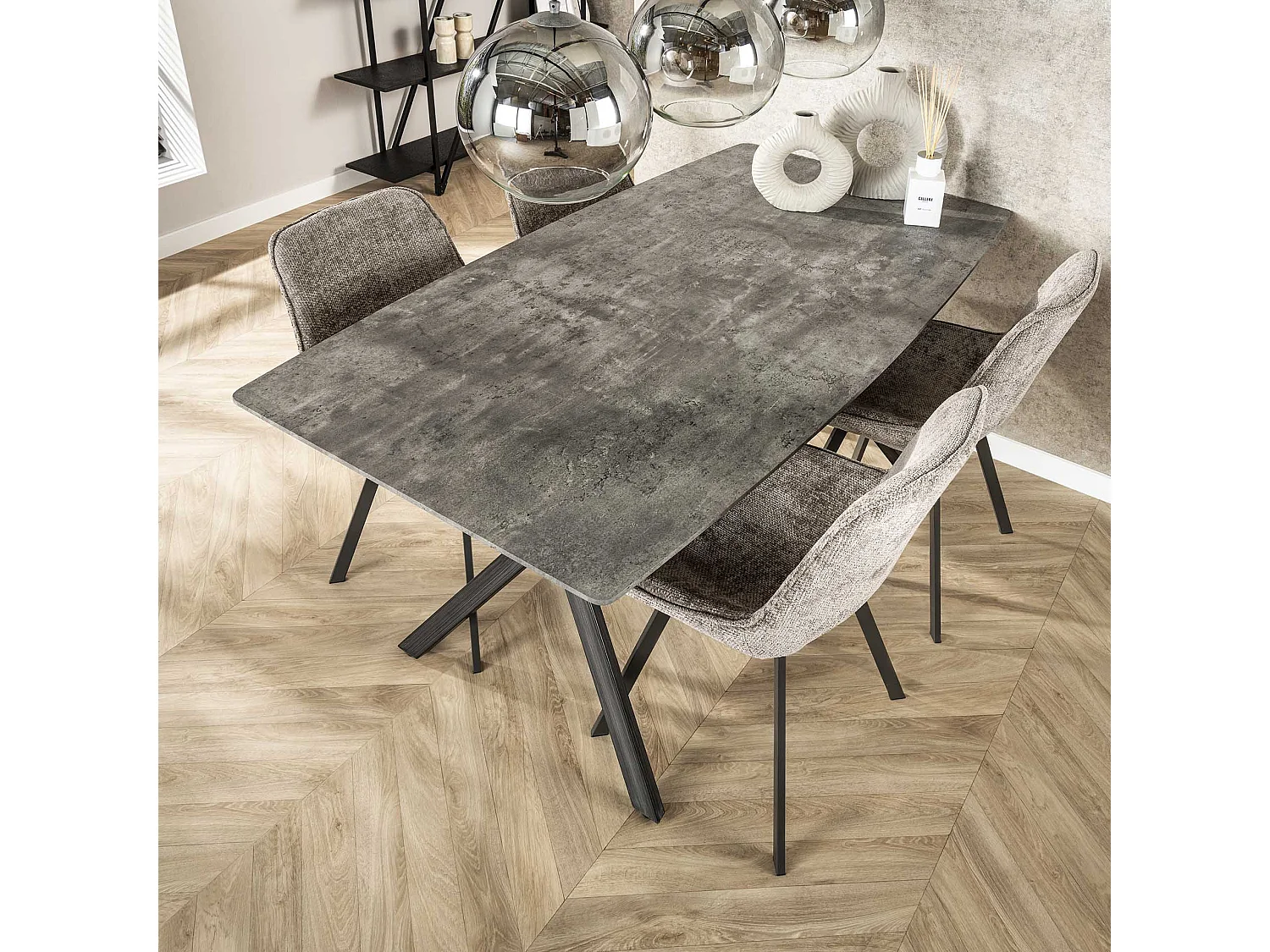 Eetkamertafel blad ovaal - Eettafel betonlook - Vintage staal - Grijs - 160x90cm