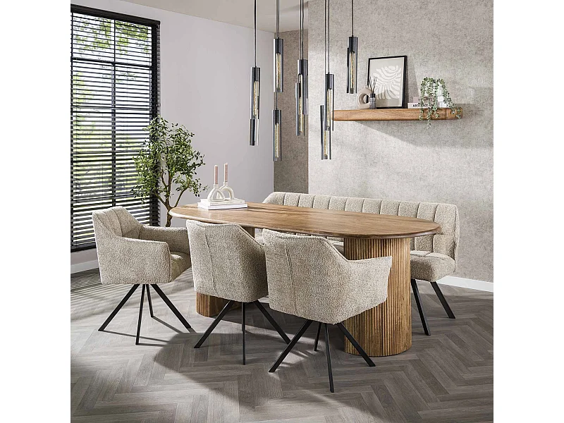 Esstisch 215cm Wave - Massivholz Mango Sandfarbe