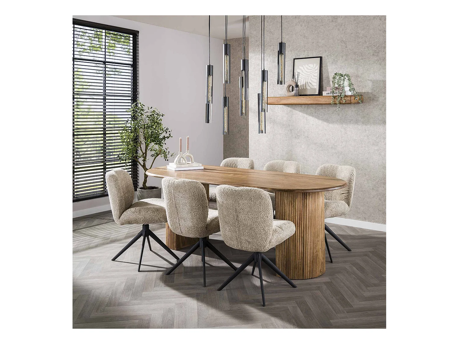 Esstisch 215cm Wave - Massivholz Mango Sandfarbe