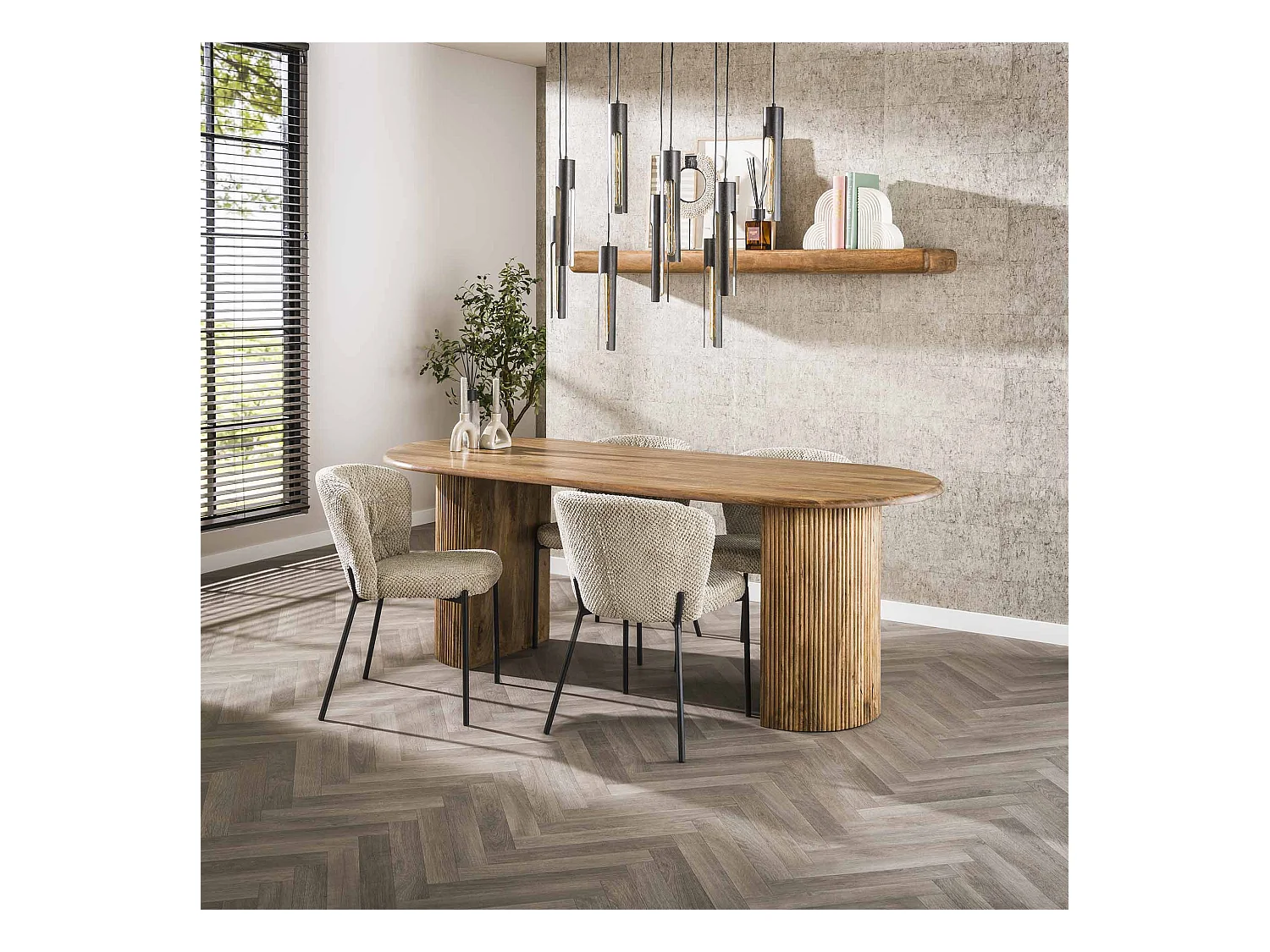 Esstisch 215cm Wave - Massivholz Mango Sandfarbe