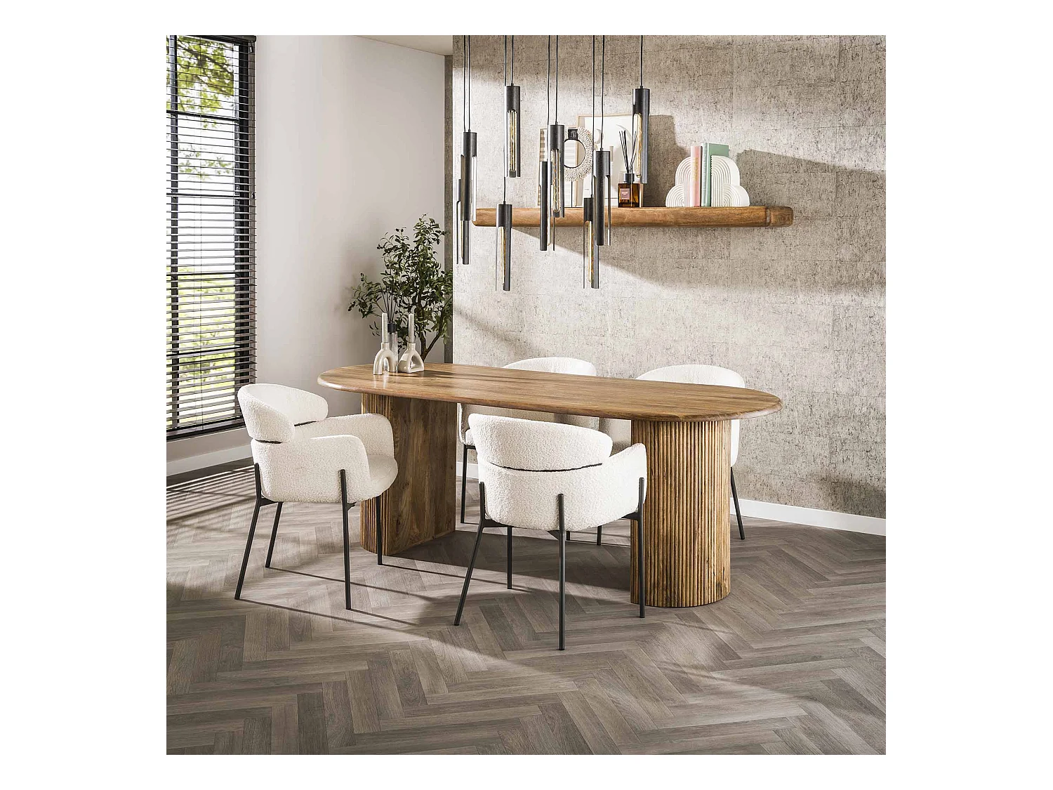 Esstisch 215cm Wave - Massivholz Mango Sandfarbe