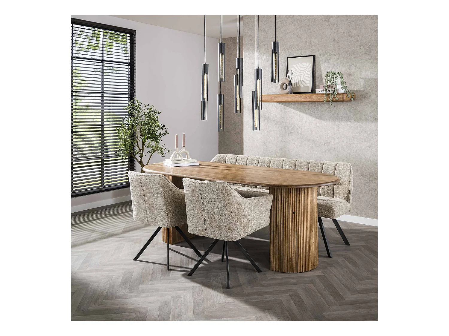 Esstisch 215cm Wave - Massivholz Mango Sandfarbe