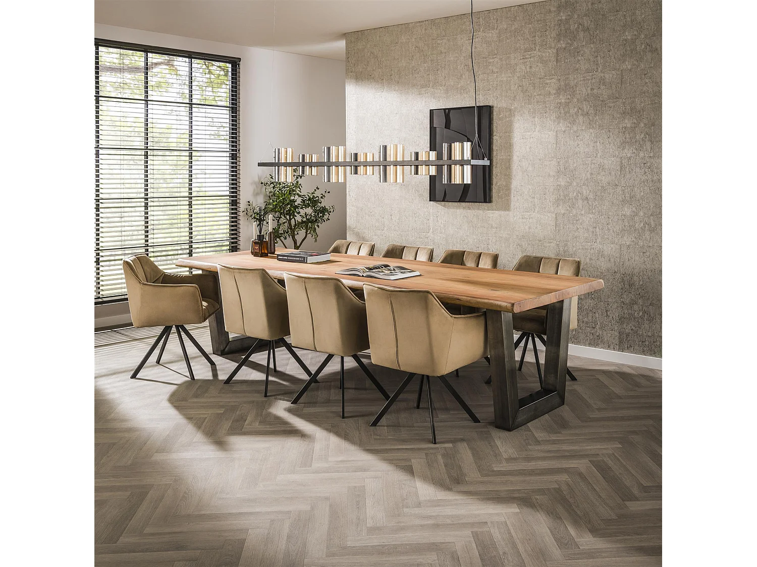 Eetkamertafel - Stam - Zwart RVS Onderstel - 300x100x77