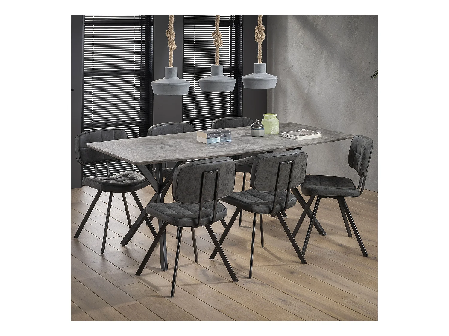 Esstisch ovale Platte - Esstisch Betonoptik - Vintage Stahl - Grau - 190x90cm