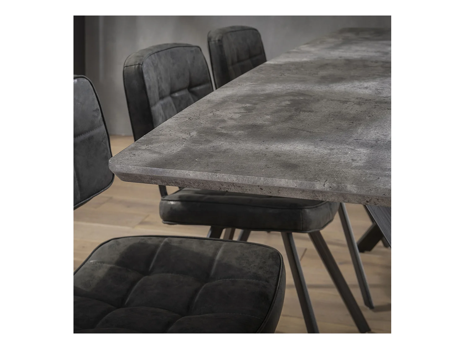 Esstisch ovale Platte - Esstisch Betonoptik - Vintage Stahl - Grau - 190x90cm