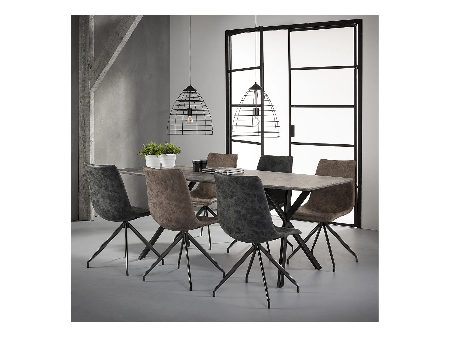 Esstisch ovale Platte - Esstisch Betonoptik - Vintage Stahl - Grau - 190x90cm