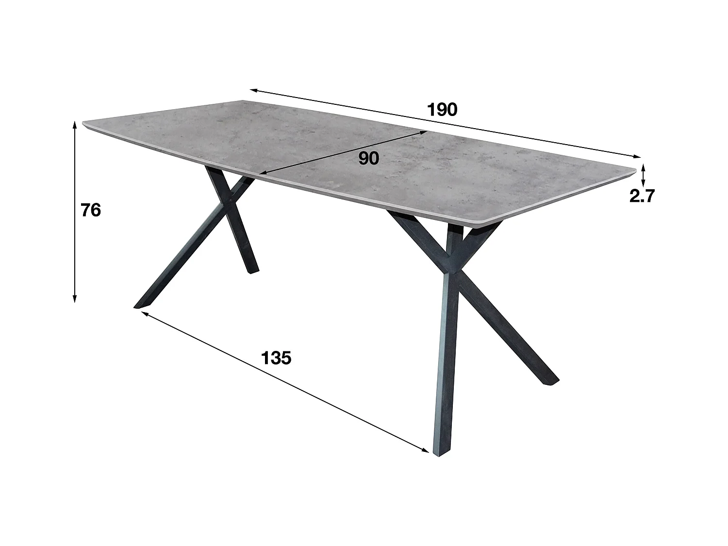 Esstisch ovale Platte - Esstisch Betonoptik - Vintage Stahl - Grau - 190x90cm