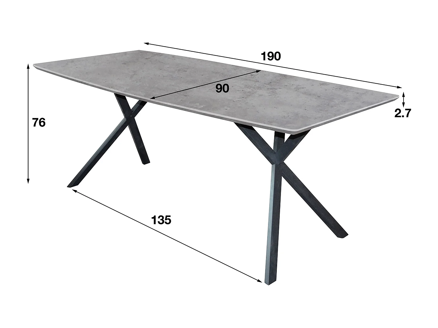 Table à manger plateau ovale - Table à manger aspect béton - Acier vintage - Gris - 190x90cm