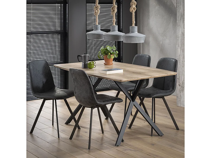 Eetkamertafel blad ovaal - Eiken - Zwart Metalen Frame - Bruin - Voor 4 Personen - 160x90cm