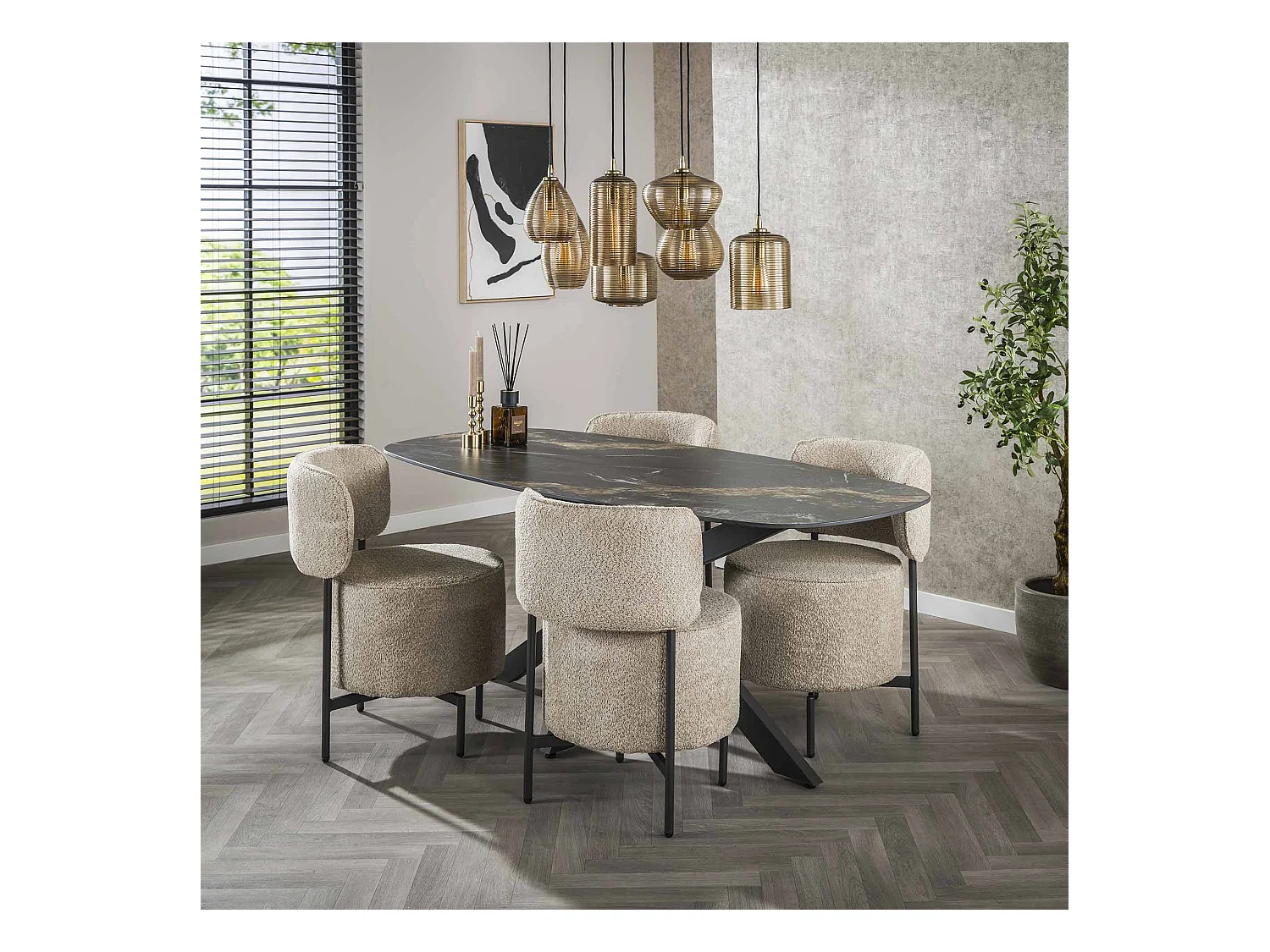 Eetkamertafel Spider Deens Ovaal 180 - Ceramic Fossil Black