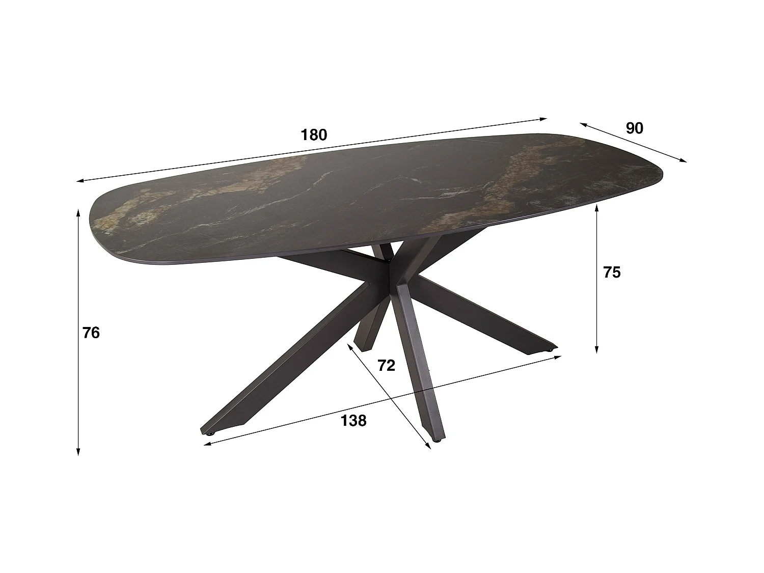 Table à manger Spider Danoise Ovale 180 - Céramique Fossil Noir