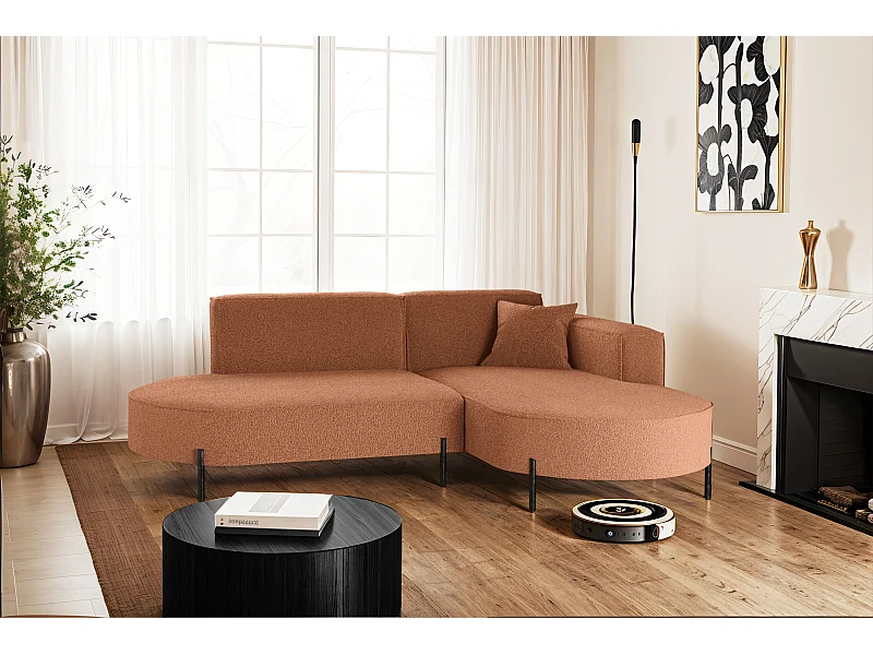 Ecksofa, Sofa L-Form Designer Modena Rein stoff Quelle Kupfer Rechts