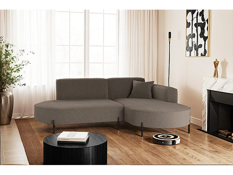 Canapé d'angle, canapé en L, designer Modena, tissu pur, source marron, droite