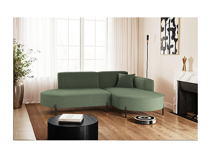 Ecksofa, Sofa L-Form Designer Modena Rein stoff Quelle Grün Rechts