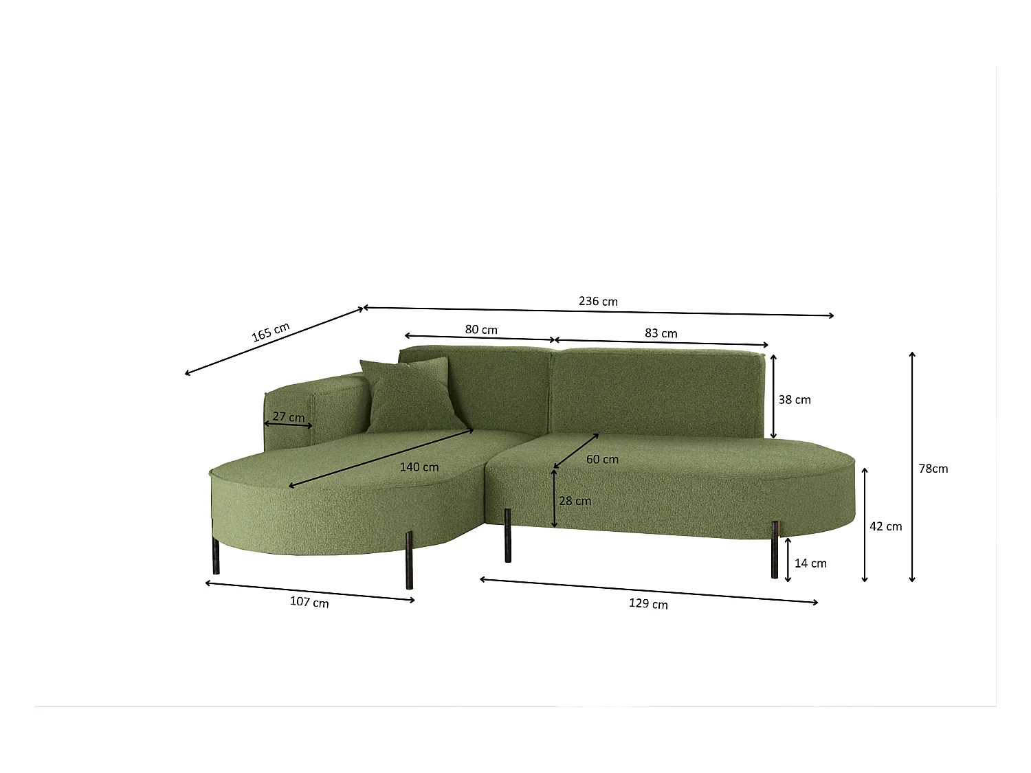 Canapé d'angle, canapé en L design Modena tissu pur source Olive Links