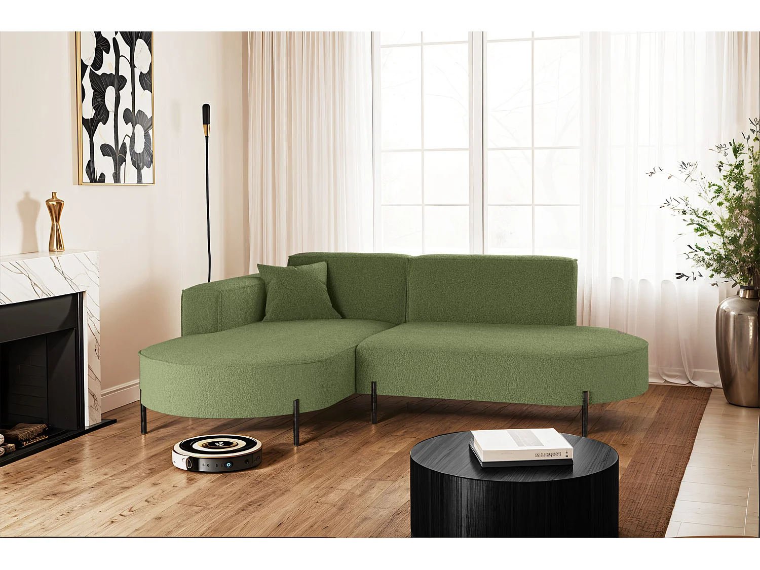 Canapé d'angle, canapé en L design Modena tissu pur source Olive Links