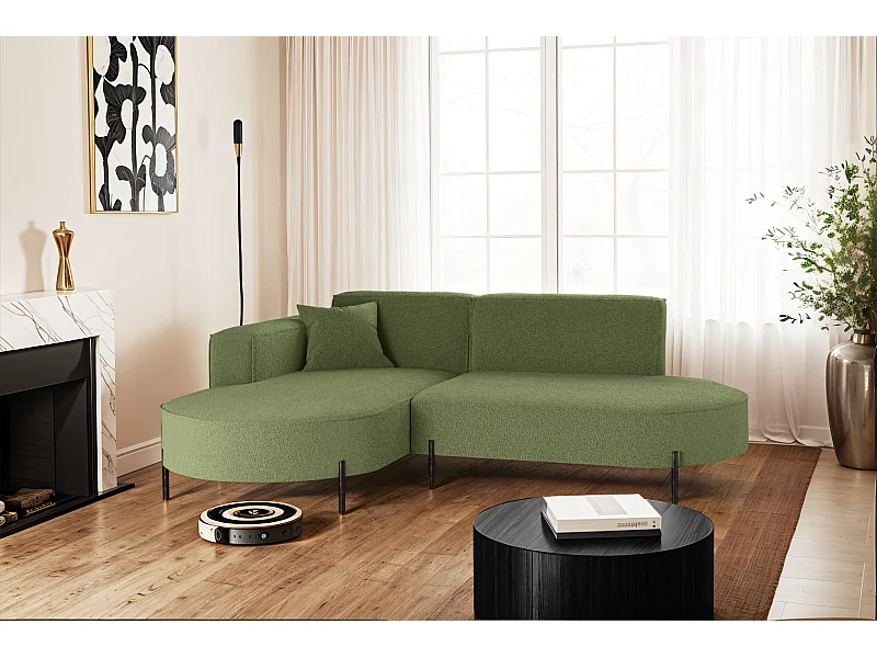 Canapé d'angle, canapé en L design Modena tissu pur source Olive Links