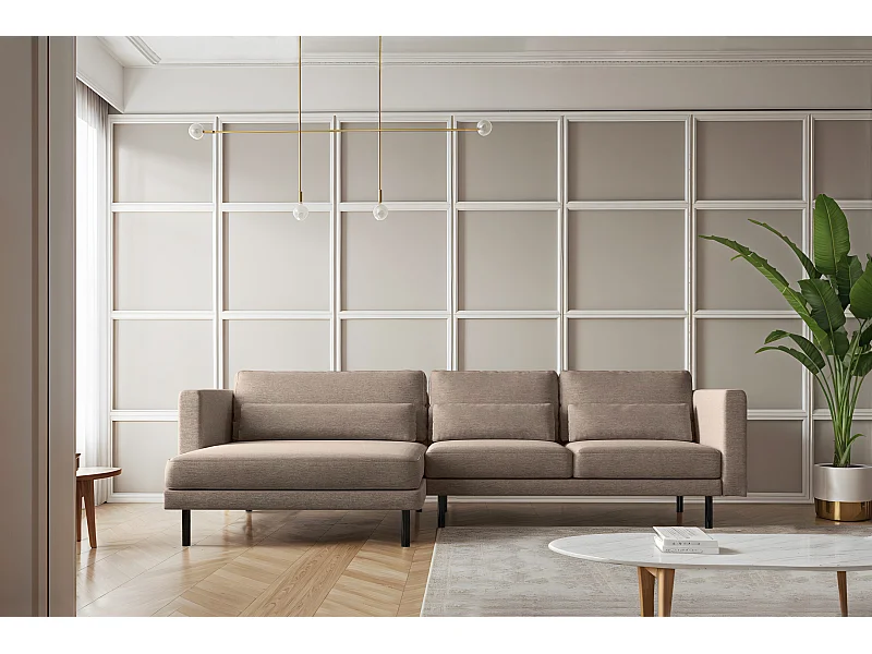 Hoekbank L-vorm Dani modern en ruim stof Verita warm beige links