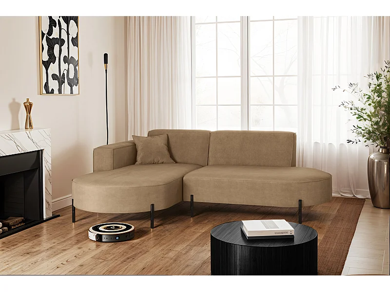 Ecksofa, Sofa L-Form Designer Modena Rein stoff Noel Beige Links