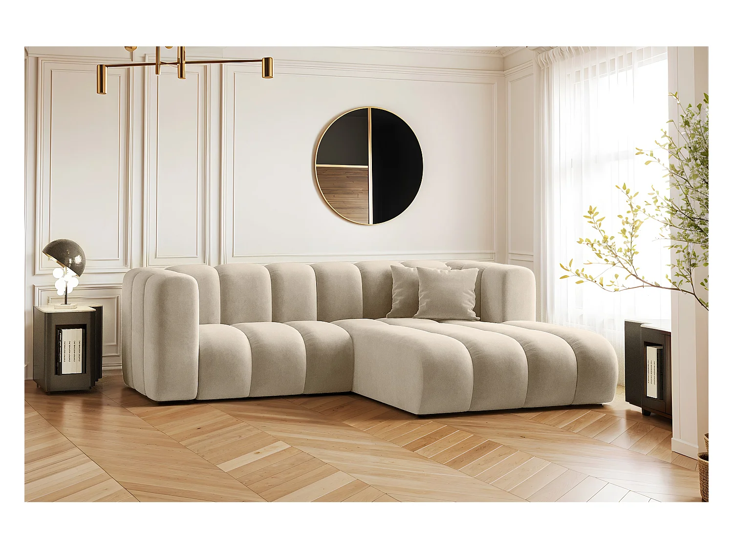 Ecksofa, L-from, Sofa Grand modular stoff Salvador Beige Rechts