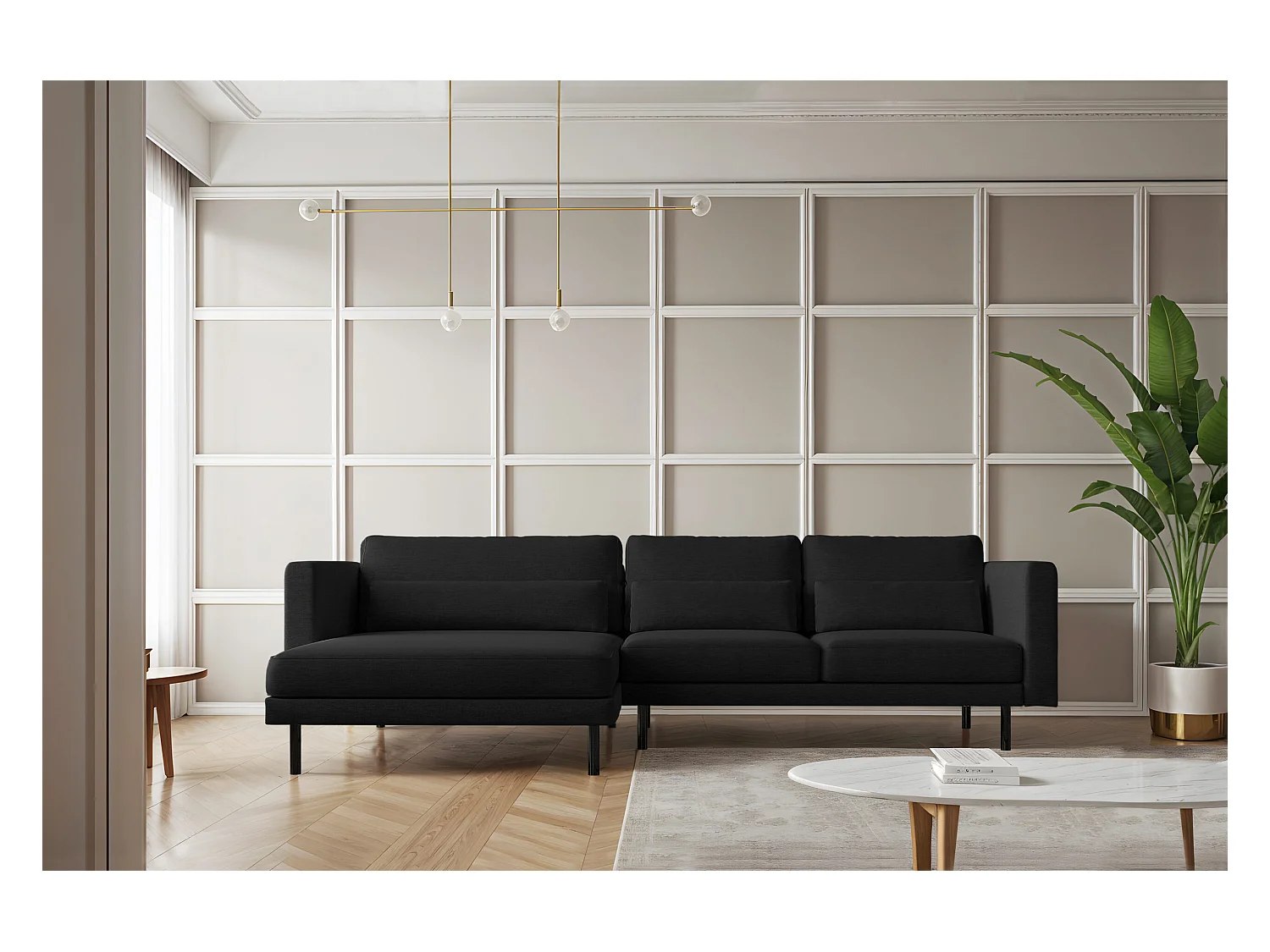 Ecksofa L-form Dani modern und geräumig Stoff Verita Schwarz Links