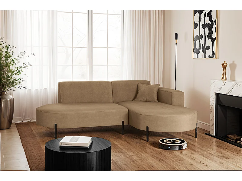 Ecksofa, Sofa L-Form Designer Modena Rein stoff Noel Beige Rechts