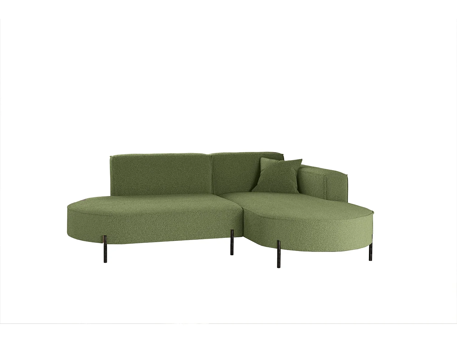 Canapé d'angle, canapé en L design Modena tissu pur source olive droite