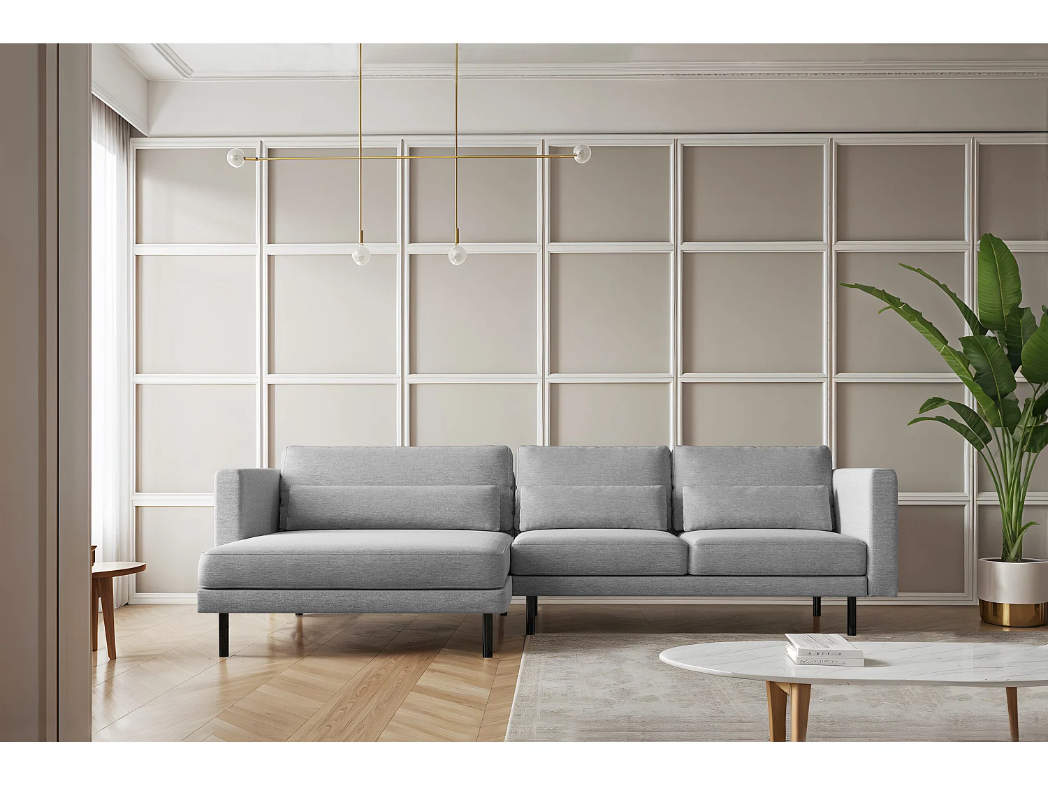 Canapé d'angle L-form Dani moderne et spacieux tissu Verita Gris Gauche