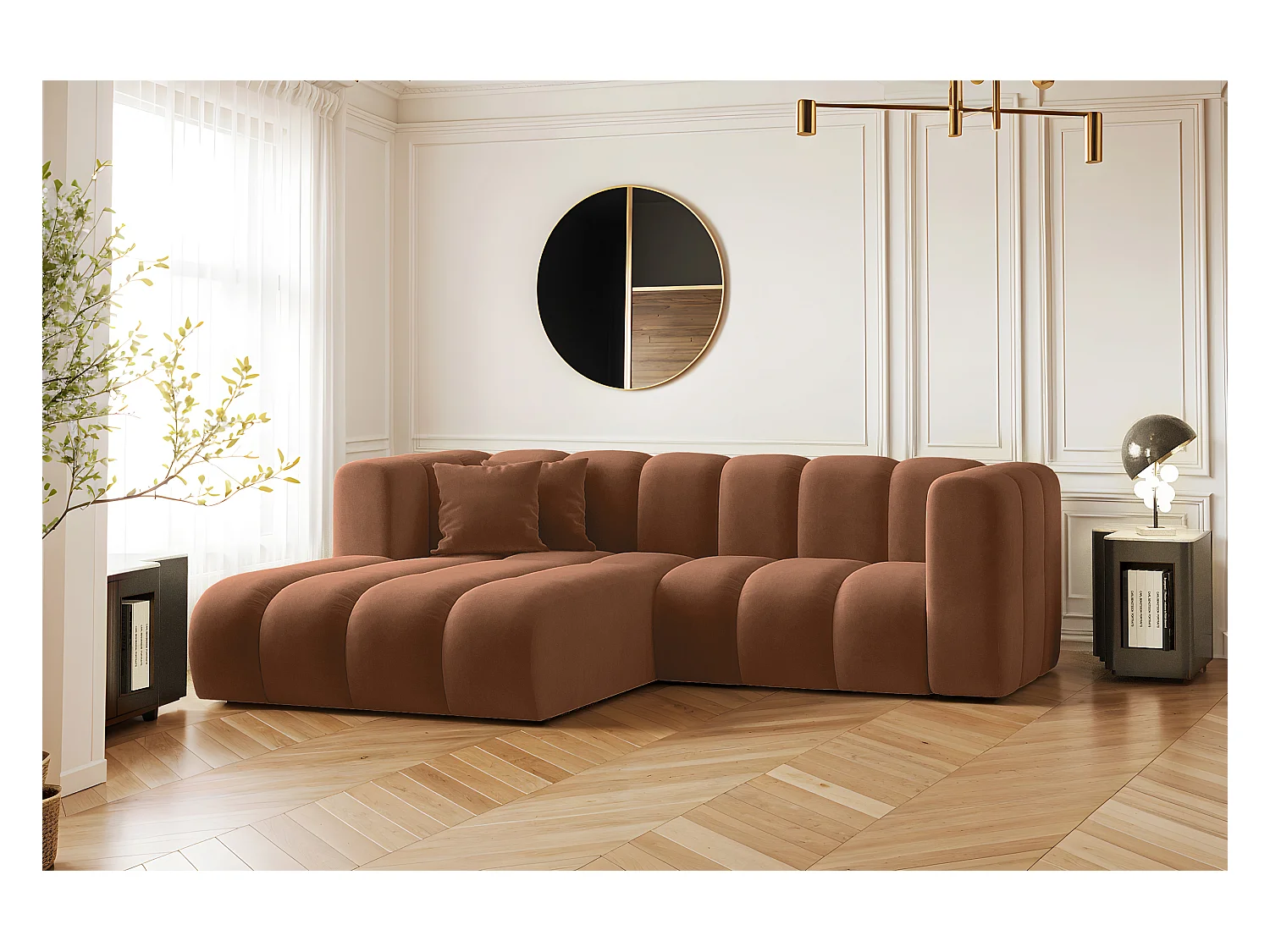Ecksofa, L-from, Sofa Grand modular stoff Salvador Braun Links