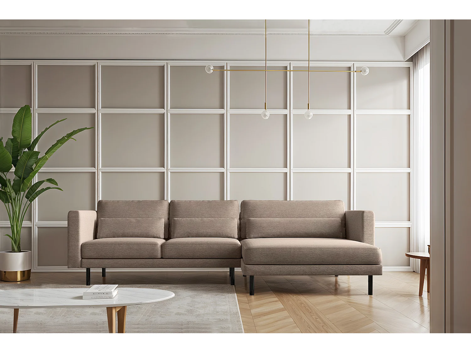 Ecksofa L-form Dani modern und geräumig Stoff Verita Warmbeige Rechts