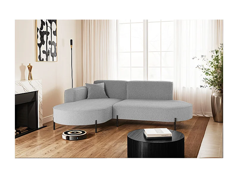 Canapé d'angle, canapé en L design Modena tissu pur source gris gauche