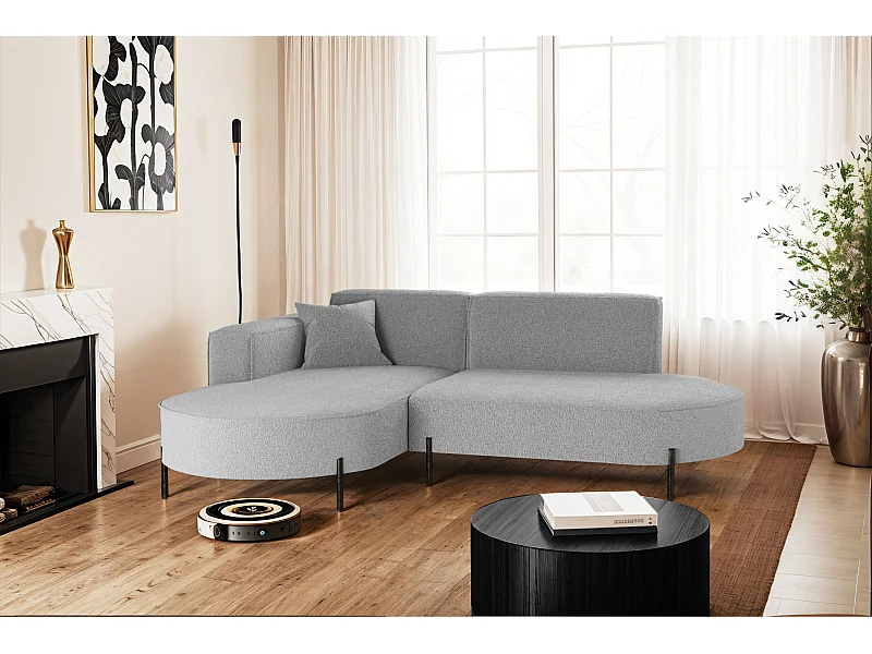 Canapé d'angle, canapé en L design Modena tissu pur source gris gauche