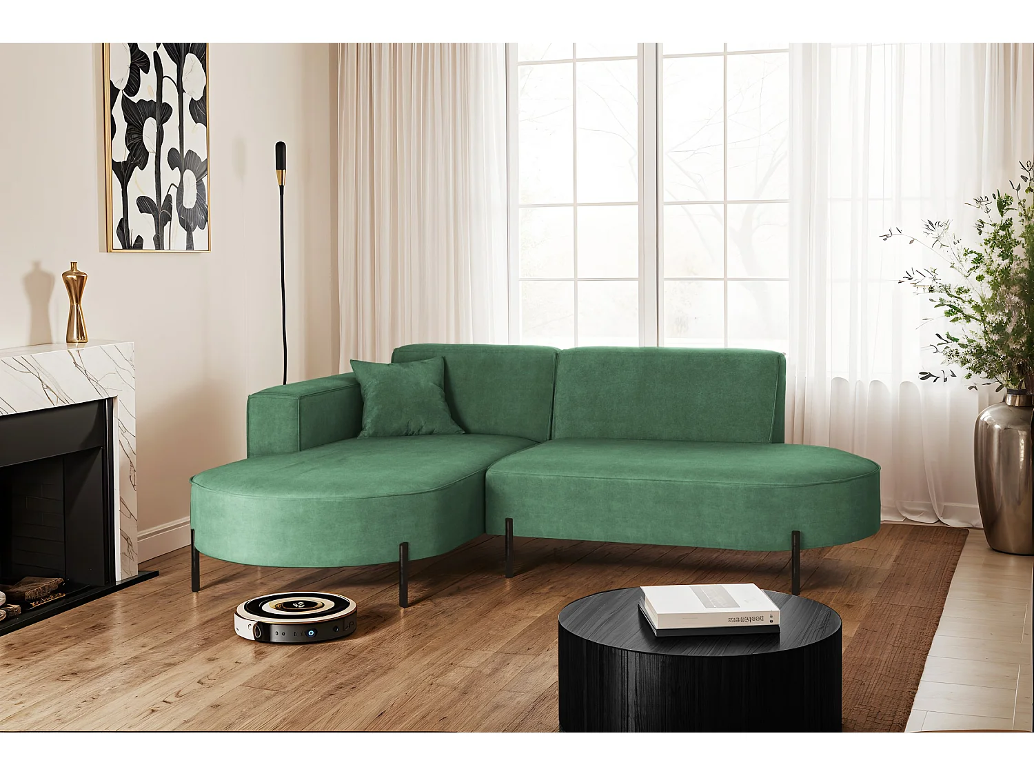 Canapé d'angle, Canapé L-Form Designer Modena Pure tissu Noel Pistache Gauche