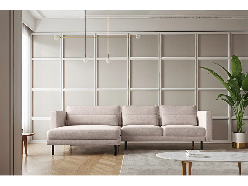 Canapé d'angle L-form Dani moderne et spacieux tissu Verita Beige Gauche