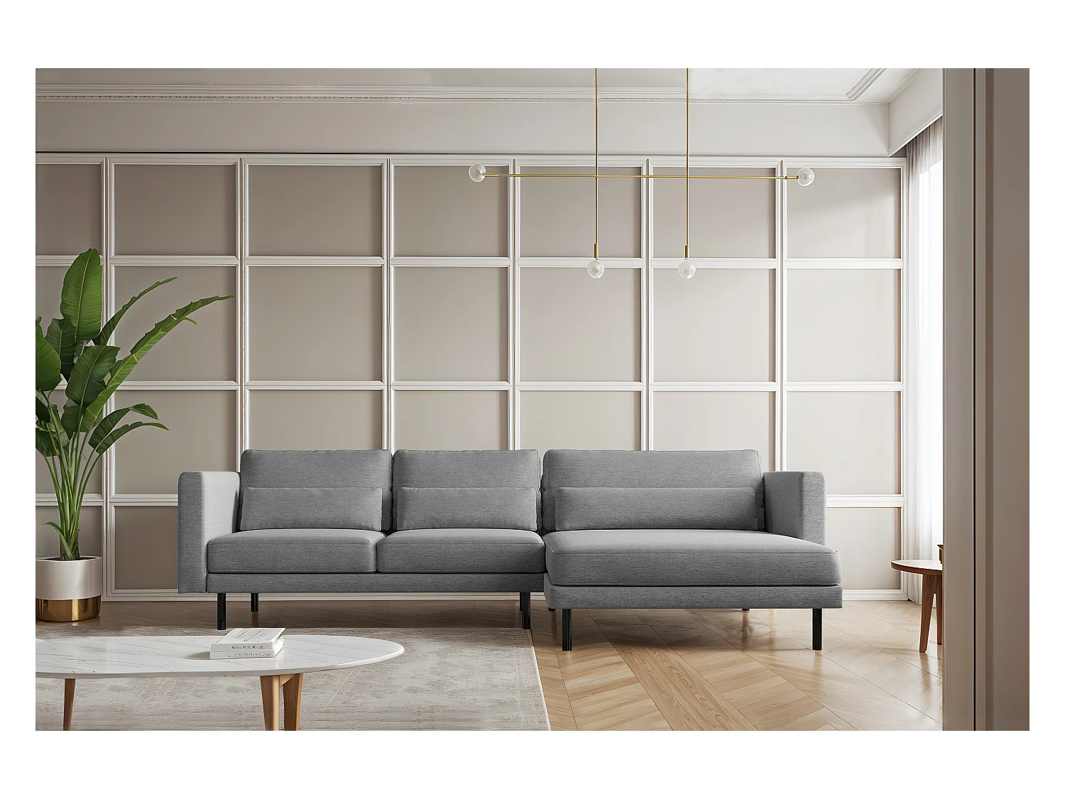 Ecksofa L-form Dani modern und geräumig Stoff Verita Stahl Rechts