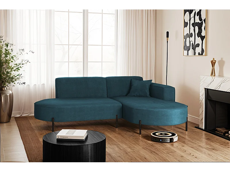 Divano angolare, divano a L, designer Modena, tessuto puro Noel Blue, a destra