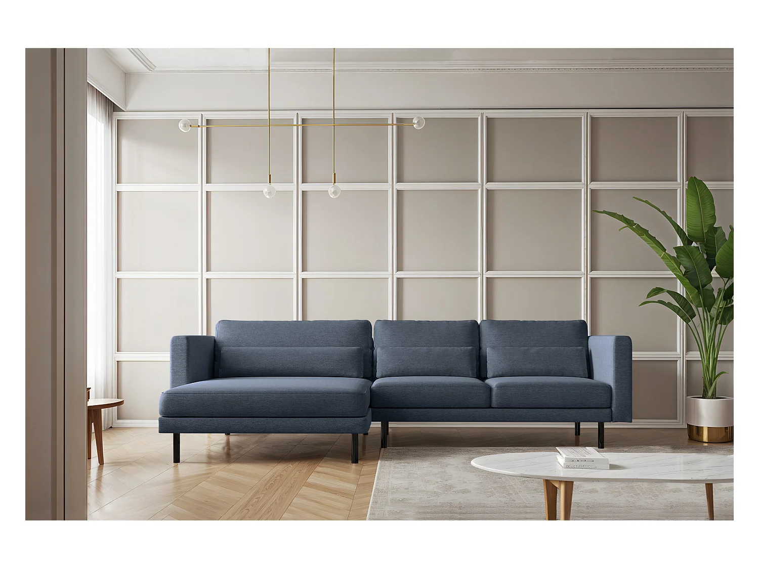 Ecksofa L-form Dani modern und geräumig Stoff Verita Marineblau Links