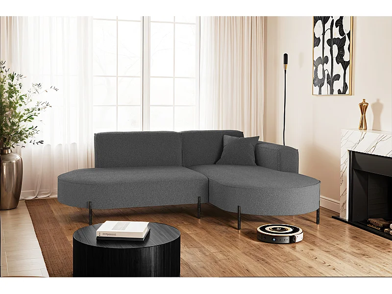 Ecksofa, Sofa L-Form Designer Modena Rein stoff Quelle Graphit Rechts