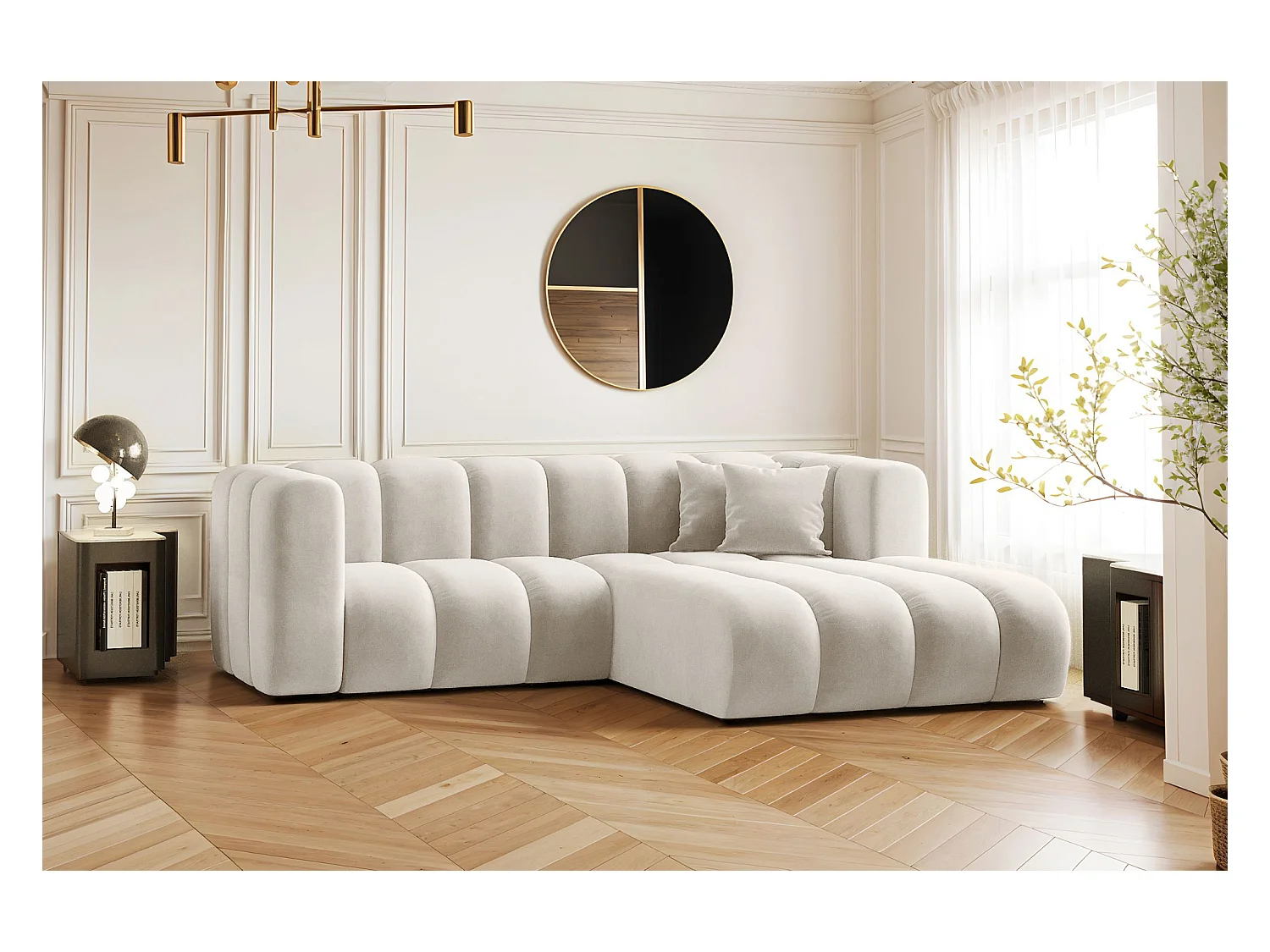Ecksofa, L-from, Sofa Grand modular stoff Salvador Hellgrau Rechts