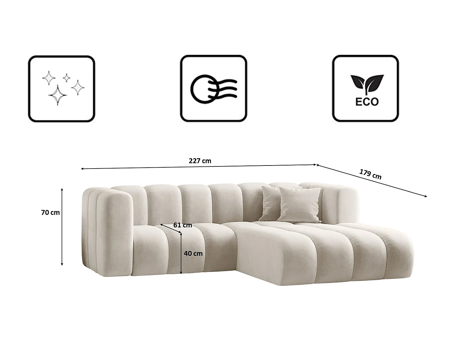Hoekbank, L-vormig, Sofa Grand modulaire stof Salvador Lichtgrijs Rechts